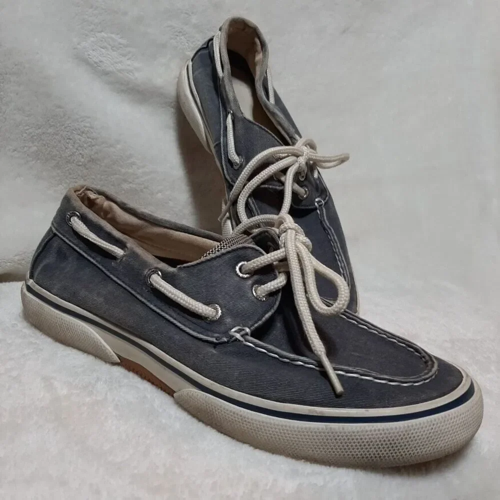 Sperry Top Sider Mens Boat Shoes Slip On Casual Grey/Blue Canvas 0777914 Sz 7
